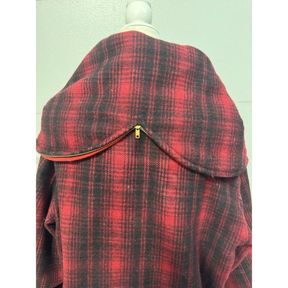 Vintage Woolrich #501 Red Buffalo Plaid Hunting Coat Split Hood Size 46 Rare